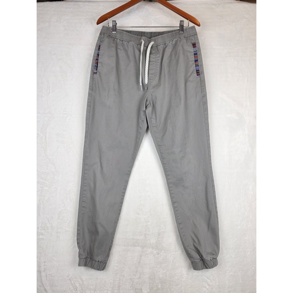 Wowie Rambler Jogger Pants Mens Large Gray Aztec Trim Stretch Cotton Drawstring